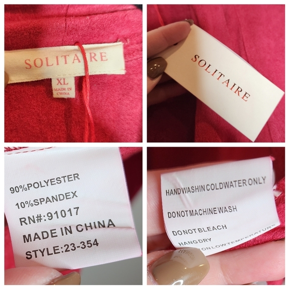 NWT Solitaire Faux Suede Red Cardigan Stretch Open Front Drape Size XL - Picture 3 of 14